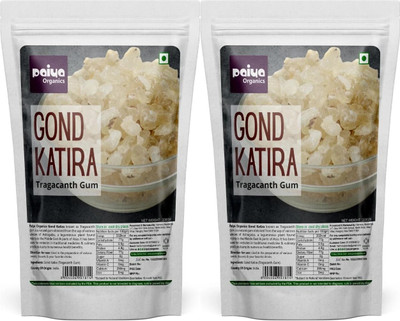 paiya organics Gond Katira Pure Organic Edible Gum Tragacanth Gum Almond Gum for Smoothies Dried Gum(2 x 200 g)