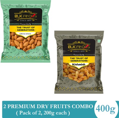 BLK FOODS Dry fruits combo 400g pack of Almonds Raisins | kismis badam kishmish Almonds, Raisins(2 x 200 g)