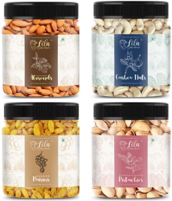 lila dry fruits Premium Nutritious & Delicious Dry Fruits Combo Jar Pack 500gm each(2kg total) Almonds, Cashews, Pistachios, Raisins(4 x 500 g)