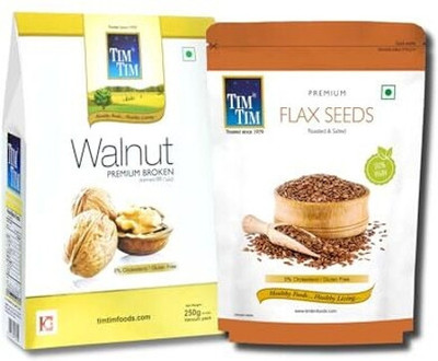 Tim Tim Premium-Broken Walnut Kernels 250g and Flex Seeds 200g Combo pack Walnuts(2 x 250 g)