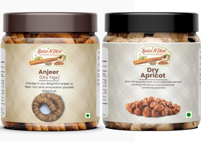 spice n dice Premium Dried Apricot & Dried Afghani Figs | Anjeer Apricots, Figs(2 x 250 g)