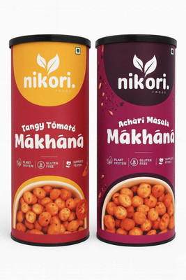 NIKORI.FOODS Tangy Tomato & Achari Masala Makhana | Crunchy Healthy Snack | 77g Pack Fox Nut(2 x 77 g)
