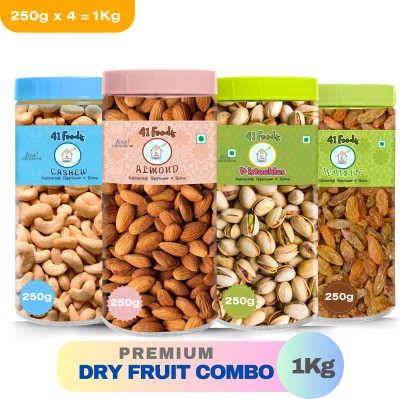 41 foods Dry fruits combo pack of Kismis Pista Kaju Badam 1 KG Almonds, Cashews, Raisins, Pistachios(4 x 250 g)