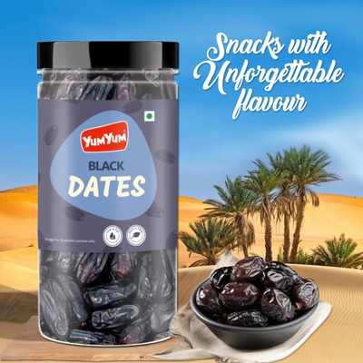 YUM YUM Black Dates 400gm | Soft And Chewy Texture Khajur | Khajoor - Dates(1 x 400 g)