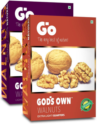 GOS GODS OWN Go Organic Walnut Dry Fruit Combo Pack of Light Halves and Extra Light Quarters, Walnuts(2 x 250 g)