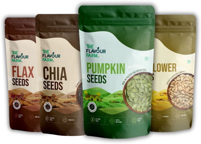 The Flavour Farm Natural Super Seeds Mix Flax, Chia, Sunflower & Pumpkin for Energy Boost Mixed Seeds(4 x 100 g)