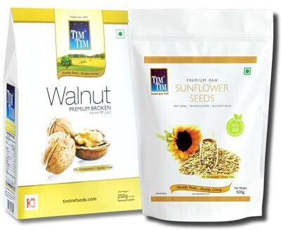 Tim Tim Premium-Broken Walnut Kernels 250g and Sunflower seeds 250g, Combo pack Walnuts(2 x 250 g)