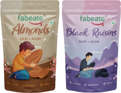 Fabeato Natural Premium California Almonds, Afghani Seedless Black Raisins(2 x 200 g)