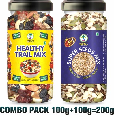 SRC Creations Healthy Trail Mix 100g + Super Seed Mix 100g Jar Pack | Breakfast Food Mixture Assorted Seeds & Nuts(2 x 100 g)