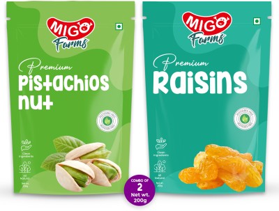 MIGO FARMS Premium Dry Fruits Pack of 2 Pistachios, Raisins(2 x 200 g)