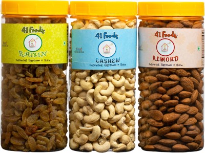 41 foods Dry fruits combo pack of Cashews Almonds Raisins | Kismis Kaju Badam 600GM Almonds, Cashews, Raisins(3 x 200 g)