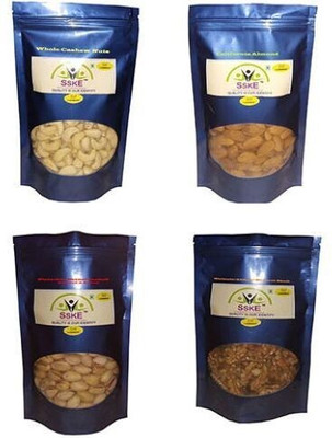 SSKE Cashew/Almond/ Roasted & Salted Pistachio Inshell/Walnut without Shell Combo Pack 1 Kg(4 x 0.25 kg)