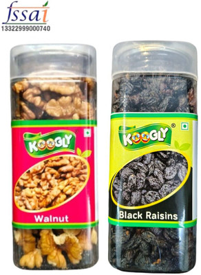 Koogly Premium Quality Black Kismish and Akhrot For Free time snacking & Dieting Black Raisins, Walnuts(2 x 155 g)