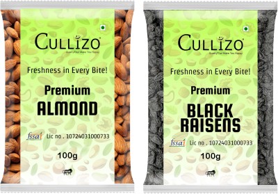 CULLIZO PRIMIUM QUALITY BLACK RAISINS (2 x 100 g)& DRY CALIFORNIA ALMONDS(2 x 100 g) Almonds, Raisins(2 x 200 g)