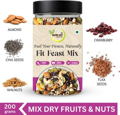 Nutri Hut Fit Feast Mix | Mixed Dry Fruits & Nuts | | Rich in Fiber & Protein | Immunity | Almonds, Cranberries, Walnuts(1 x 200 g)