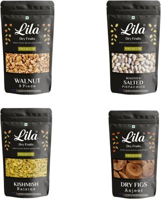 lila dry fruits Walnut(100gm), Pistachios(100gm), Figs(100gm), Green Raisin(100gm) Combo Walnuts, Pistachios, Figs, Raisins(4 x 100 g)