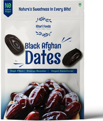 Khari Foods Black Afghan Dates 400g, Khajur Dry Fruits, High Fibre, Smart Snacking Dates(1 x 400 g)