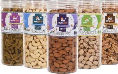 Rudved Dry fruits combo pack of Healthy 5 jar Badam Kaju Pista Kishmish Akhrot Almonds, Cashews, Pistachios, Raisins, Walnuts(5 x 250 g)