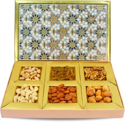 Sapphire Foods Combo For All Festivals Gift Hamper Dry Fruit Golden Floral Box (SF182A) Almonds, Cashews, Raisins, Pistachios, Apricots, Walnuts(300 g)