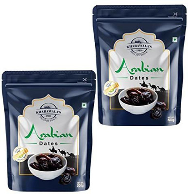 KHARAWALA'S Arabian Dates, Preservatives Free Khajoor, Rich in Iron & Literary Fiber Wet Dates(2 x 500 g)