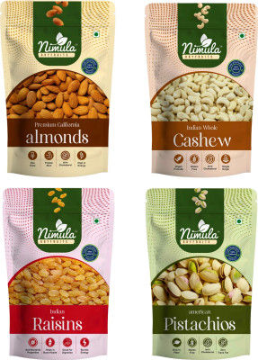 nimula Primium dry fruits combo pack of 4 badam kaju kishmish pista Cashews, Pistachios, Almonds, Raisins(4 x 250 g)