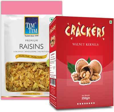 Tim Tim Combo of Natural Raisins & Cracker Walnuts I Dry Fruits Healthy & Tasty Raisins(2 x 250 g)