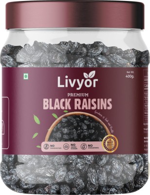 LIVYOR Afghani Black Raisins Seedless | Dry Fruits Raisins(400 g)