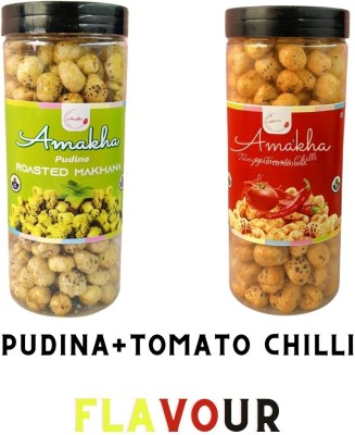 AMAKHA Makhana Roasted Flavoured Pudina + Tomato chilli Fox Nut(2 x 100 g)