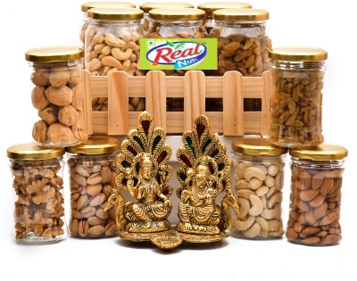 vt real nutri DRY FRUIT &NUT &LAXMI GANESH JI SHOW PIECE GIFT HAMPER /BASKET/BOX Cashews, Almonds, Pistachios, Raisins, Walnuts, Apricots(7 x 142.86 g)