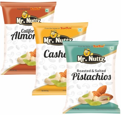 Mr.Nuttz Premium Dry Fruits Combo Pack- Almonds, Cashews, & Pistachios 150g - Almonds, Cashews, Pistachios(3 x 50 g)