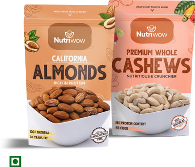 NUTRIWOW Whole Cashews & California Almonds | Kaju & Badam 400g (200g each) Almonds, Cashews(2 x 200 g)