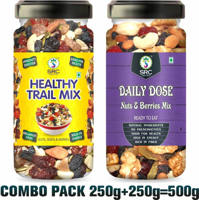SRC Creations Healthy Trail Mix 250g + Daily Dose 250g Jar Pack | Breakfast Food Trail Mixture Assorted Seeds & Nuts(2 x 250 g)