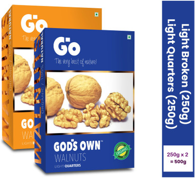 GOS GODS OWN Go Organic Walnut Dry Fruit Combo Pack of Light Broken and Light Quarter Walnuts(2 x 250 g)