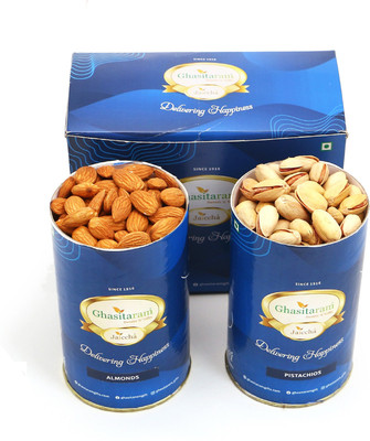 Ghasitaram Gifts Dry fruits-Almonds and Pistachios Cans Assorted Nuts(2 x 100 g)