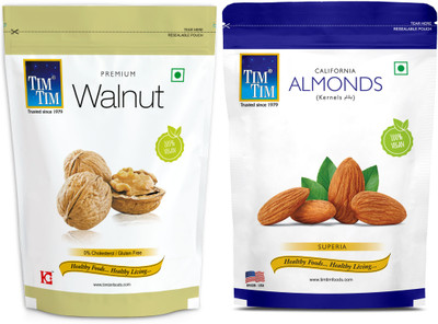 Tim Tim Dry Fruits Combo - Almonds and Inshell Walnuts - 200g Almonds 200g Walnuts(2 x 200 g)