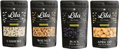 lila dry fruits Cashew(150gm), Walnut (150gm), Black Raisin (150gm) & Apricots(150 gm) Combo Cashews, Walnuts, Raisins, Apricots(4 x 150 g)