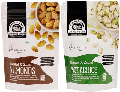 WONDERLAND Roasted Salted Almonds & Pistachios Nuts Combo Pack of 2 (300g) Pistachios, Almonds(2 x 150 g)