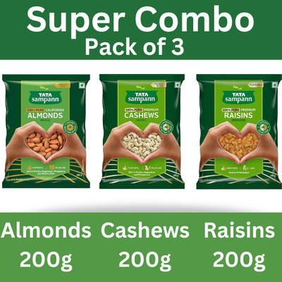Tata Sampann Combo of Premium Cashew 200g,California Almonds 200g & Raisins seedless 200g- Cashews, Almonds, Raisins(1 x 600 g)