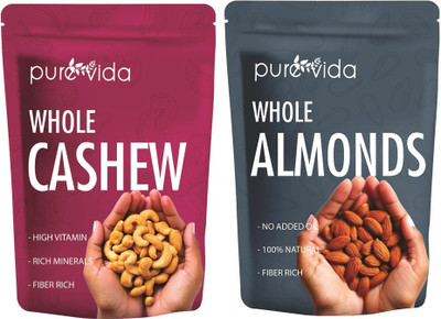 Purevida Premium Almonds & Cashews | Crunchy & Nutrient-Rich | Rich in Protein, Fiber Almonds, Cashews(2 x 200 g)