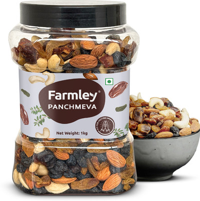 Farmley Mix Dry Fruit - Panchmeva -Almond,Cashew,Dates,Black Raisin,Green(1 x 1 kg)