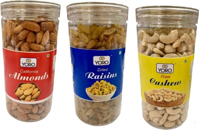 YORO Dry Fruits Combo Pack of 3 Almonds, Cashew, Raisins|Badam, Kaju,Kismis/Kishmish Almonds, Cashews, Raisins(3 x 500 g)