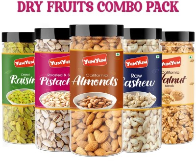 YUM YUM Premium Dry Fruits Combo Pack- Badam, Kaju, Pista, Kishmish & Akhrot Giri 775g - Almonds, Cashews, Pistachios, Raisins, Walnuts(5 x 155 g)
