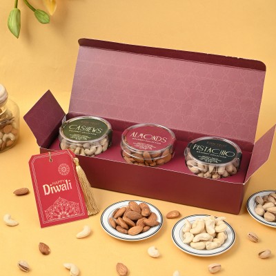 HyperFoods Diwali Joy: Dry Fruit Hamper with Greetings Card Cashews, Almonds, Pistachios(390 g)