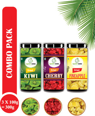 Hobby Herbs Combo of Dried Kiwi , Pineapple , Cherry 300gm For Ice cream , Healthy Snacks | Kiwi, Pineapple, Cherries(3 x 100 g)