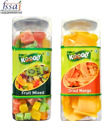 Koogly Premium Dried Mango and Mix Fruit Natural Fruit Snacks, High Fibre,-Mix Assorted Fruit, Mango(2 x 195 g)