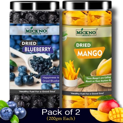 mickno organics Combo of Dried Blueberries Whole & Dried Mango Slices, 200gEach Blueberry, Mango(2 x 200 g)
