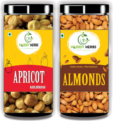 Hobby Herbs Raw Almonds and Apricots Combo Pack 400gm | Badam Giri | Khurmani | Khubani | Almonds, Apricots(2 x 200 g)