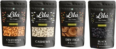 lila dry fruits Almond(200gm), Cashew (200gm), Figs (200gm) & Black Raisin(200 gm) Combo Almonds, Cashews, Figs, Raisins(4 x 200 g)