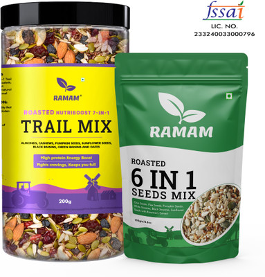 Ramam 6 in1 Mix Roasted Seeds 250g & Nutriboost Premium 7 in 1 Trail Mix 500g Assorted Seeds & Nuts(2 x 375 g)