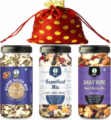 SRC Creations Fancy Potli Pack Dry Fruit Trail Mixture for Festival, Wedding, Function gifting Assorted Seeds & Nuts(3 x 100 g)